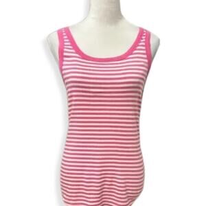 Caslon Tank Top Striped Pattern Sleeveless 100% Cotton Pink White W Small NWOT